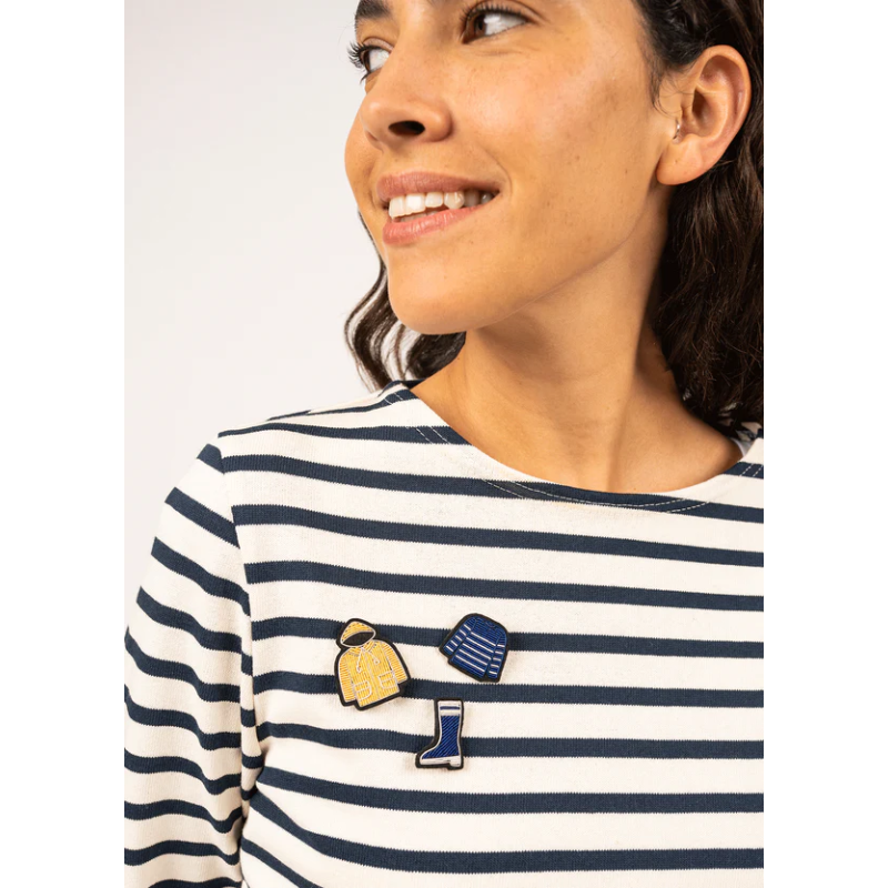 Broche brodée Marinière bleu / blanc