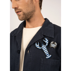 Broche brodée Homard rayé