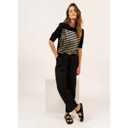 Pull rayé à manches courtes Florensac noir / doré