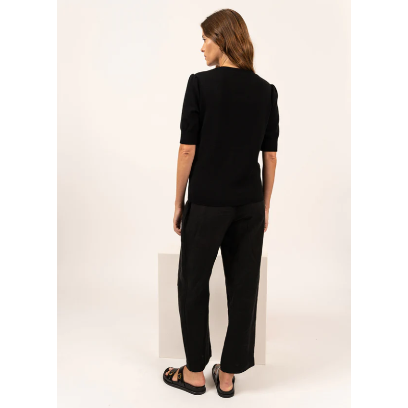 Pull rayé à manches courtes Florensac noir / doré