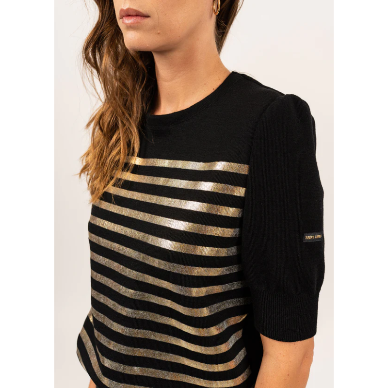 Pull rayé à manches courtes Florensac noir / doré