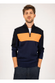 Pull Bayeux à col montant navy/orange fluo