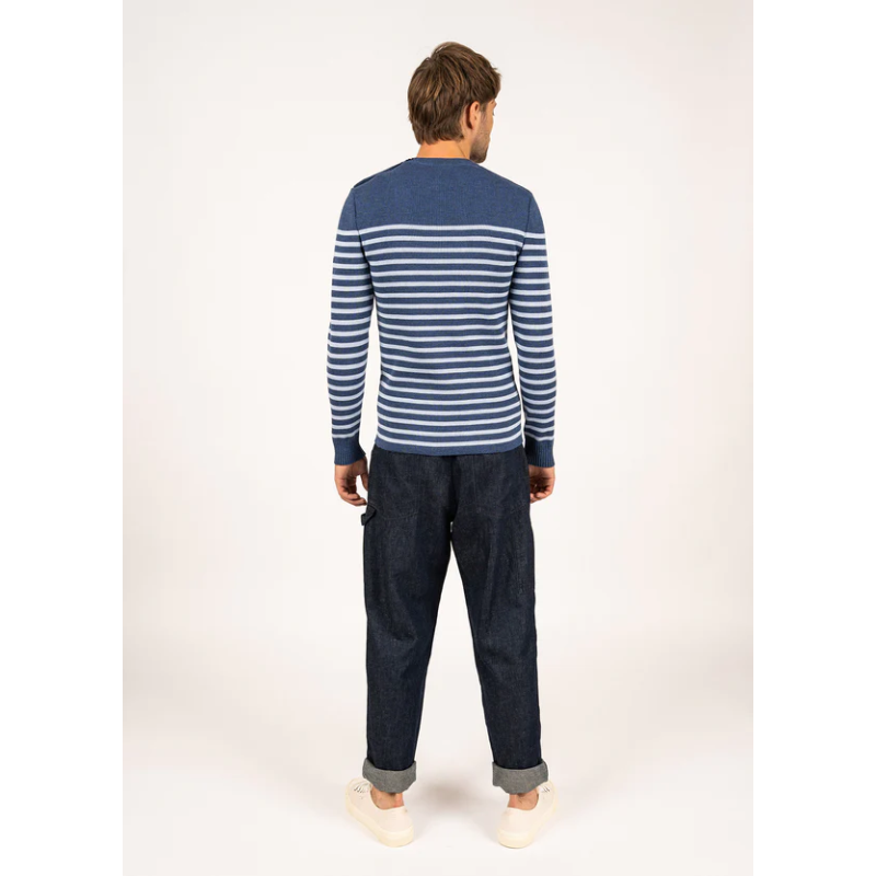 Pull Rochefort rayé jean/ ciel