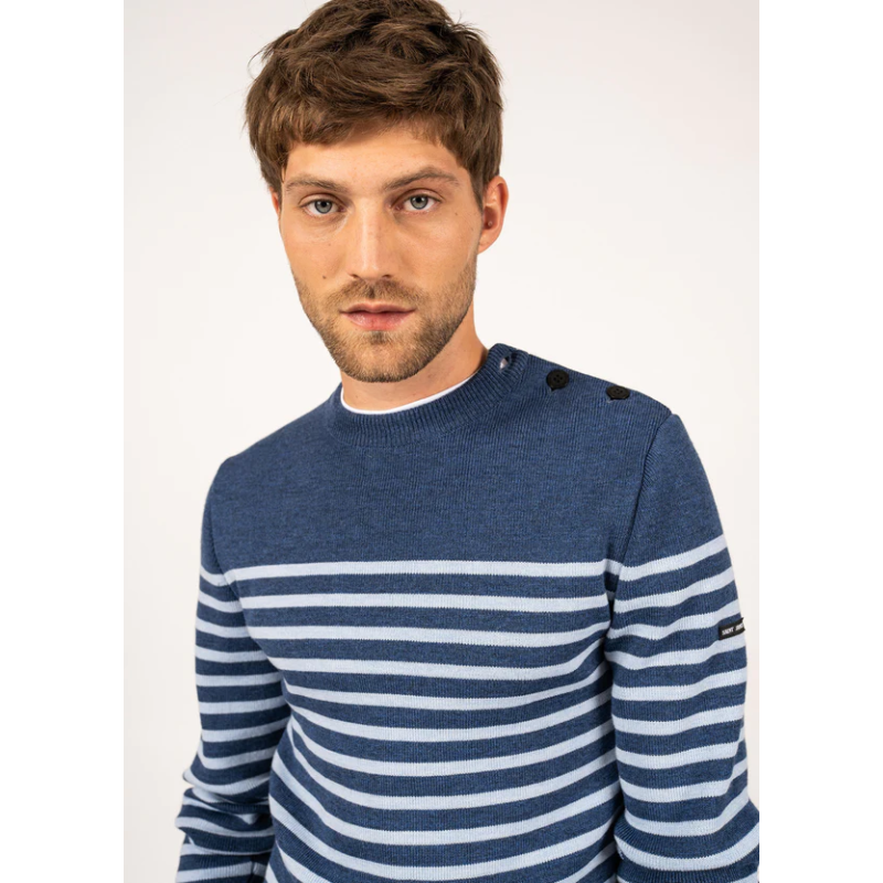 Pull Rochefort rayé jean/ ciel