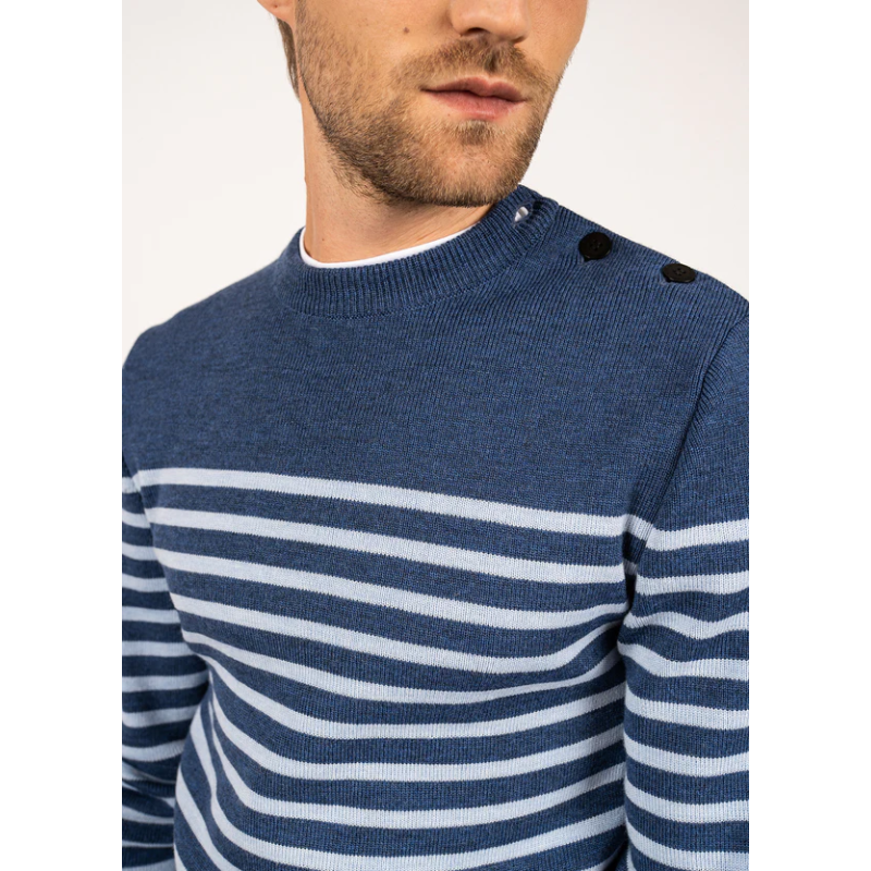 Pull Rochefort rayé jean/ ciel
