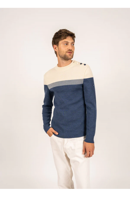 Pull Bretagne jean / ecru