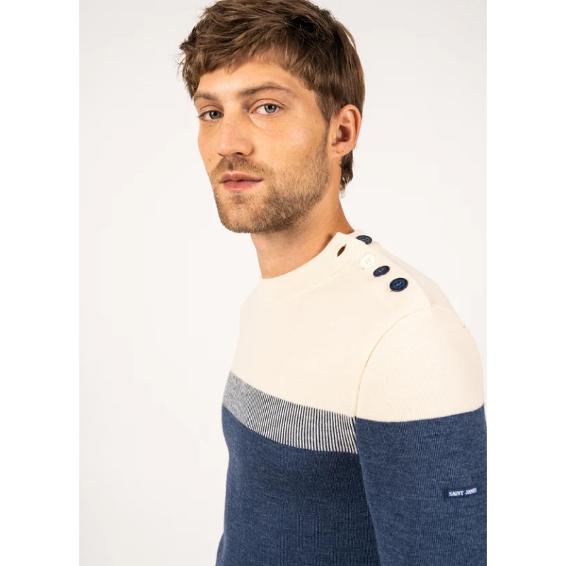 Pull Bretagne jean / ecru