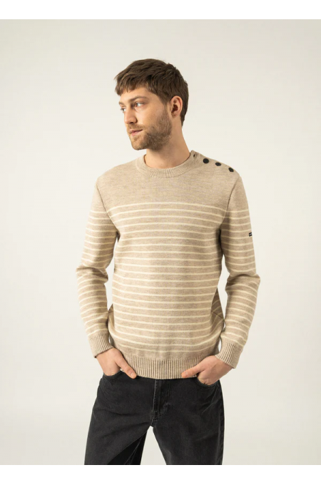 Pull binic marin rayé beige / ecru