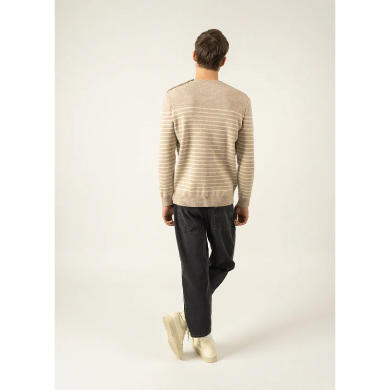 Pull binic marin rayé beige / ecru