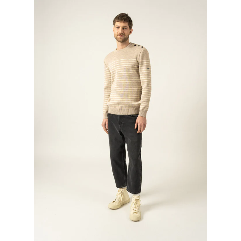Pull binic marin rayé beige / ecru