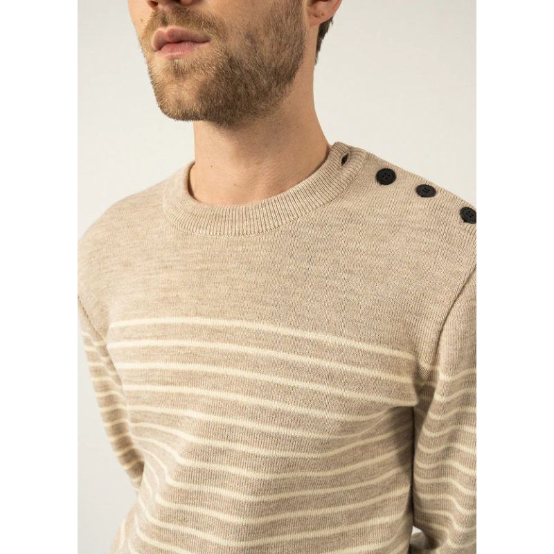 Pull binic marin rayé beige / ecru