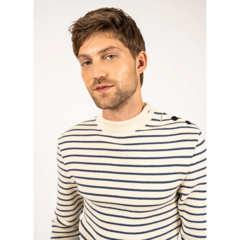 Pull MATELOT Rayé ecru / jean