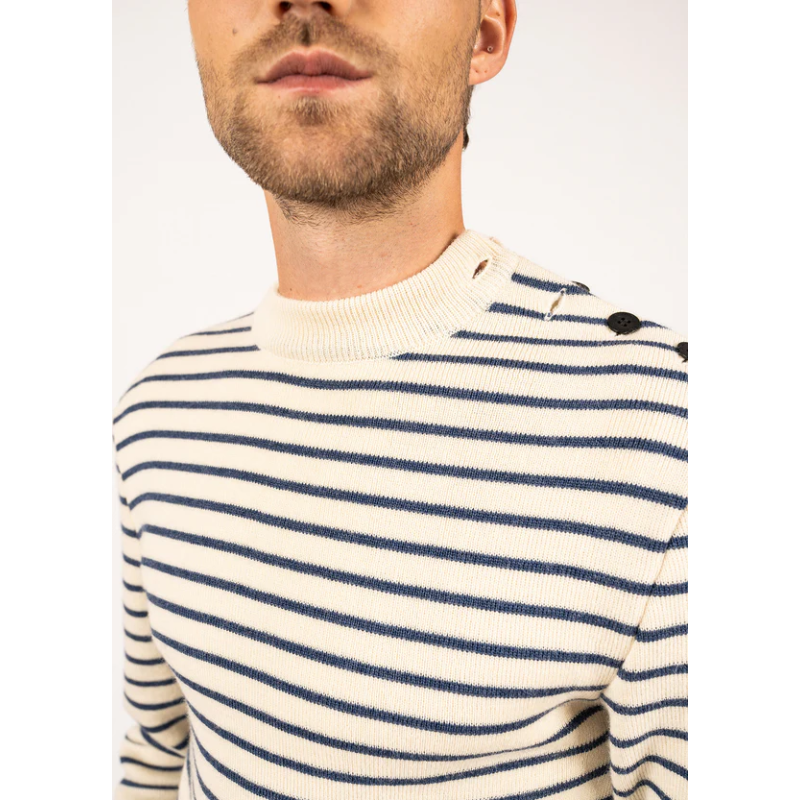 Pull MATELOT Rayé ecru / jean