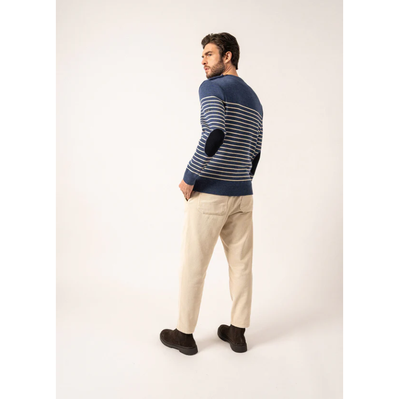 Pull marin rayé Binic  jean/écru/marine