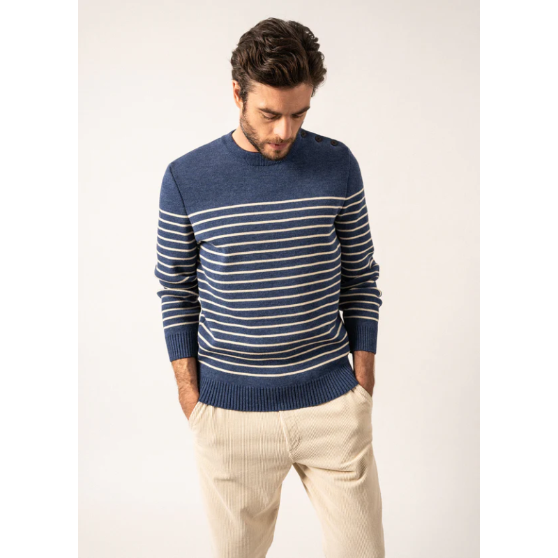 Pull marin rayé Binic  jean/écru/marine