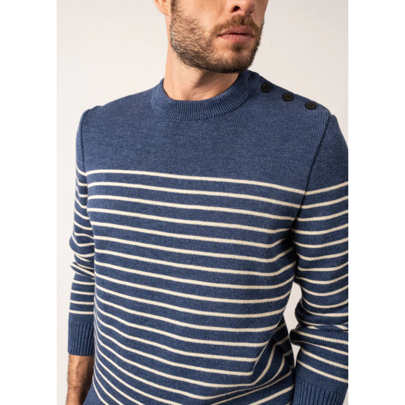 Pull marin rayé Binic  jean/écru/marine