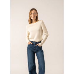 Pull marin uni Brégançon Ecume/Doré