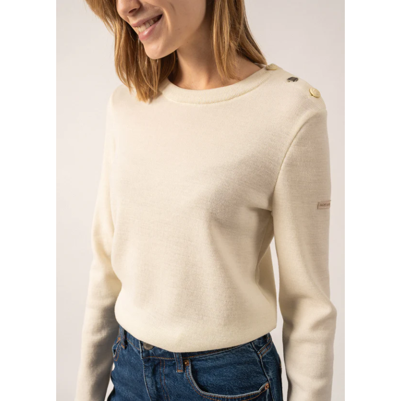 Pull marin uni Brégançon Ecume/Doré