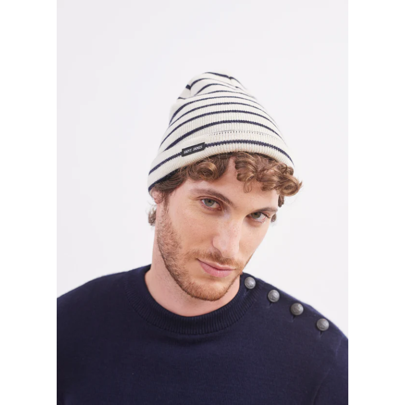 Bonnet rayé Ecru/Marine