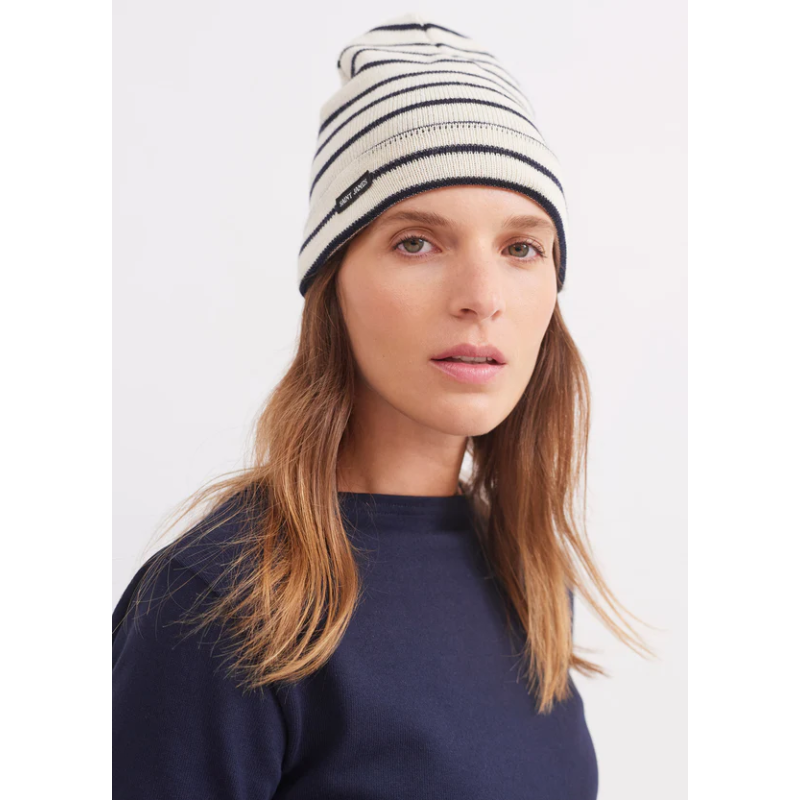 Bonnet rayé Ecru/Marine