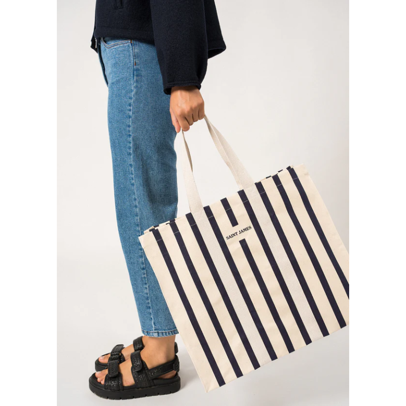 Sac cabas rayé ecru/marine