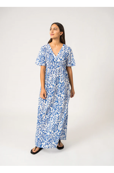 Robe longue Cécilia blanc/mer