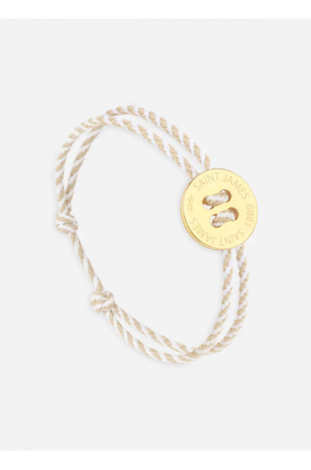 Bracelet bouton Or/Rayé Blanc/Beige