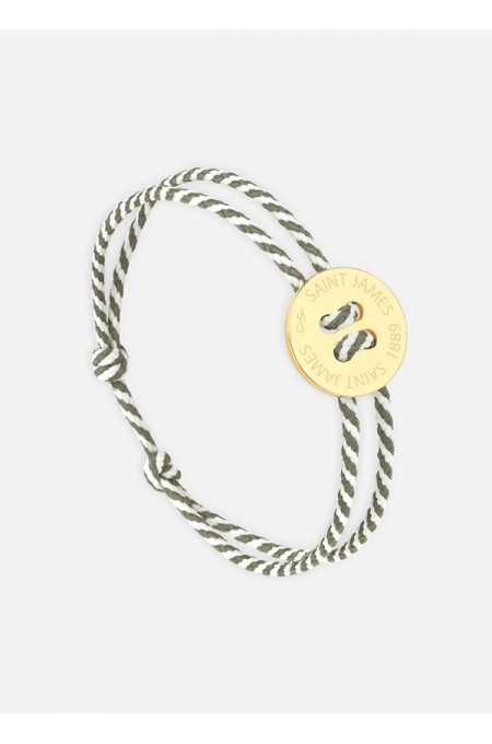 Bracelet bouton Or/rayé Blanc/Kaki