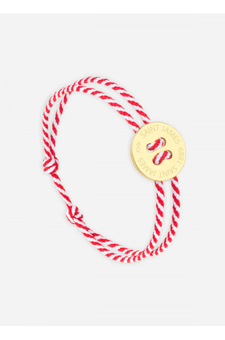 Bracelet bouton Or/rayé Blanc/Rouge