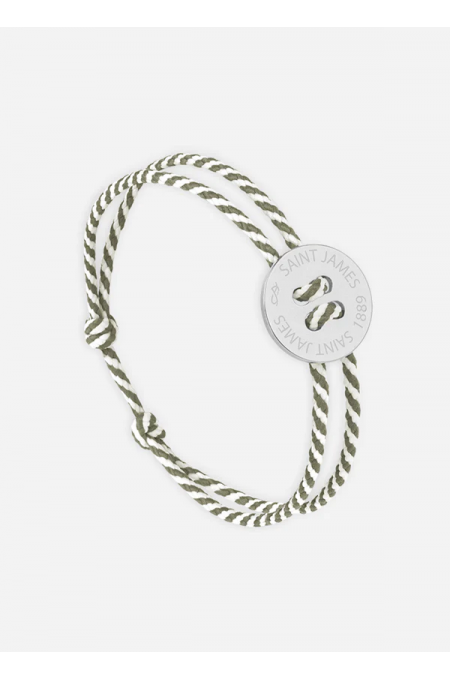 Bracelet bouton Argent/rayé Blanc/Kaki