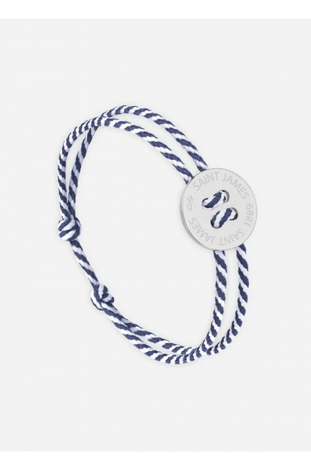 Bracelet bouton Argent/rayé Blanc/Marine
