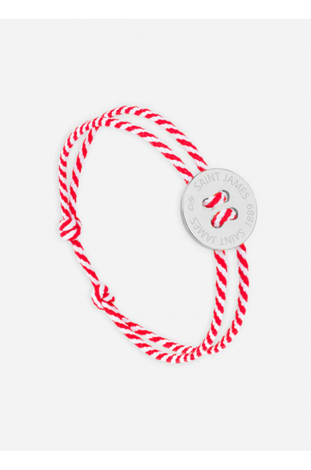 Bracelet bouton Argent/rayé Blanc/Rouge