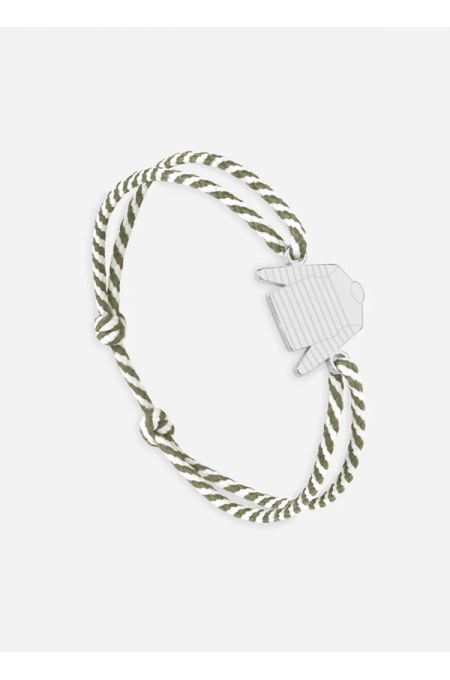 Bracelet Marinière Argent/rayé Blanc/Kaki