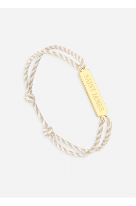 Bracelet logo Or/rayé Blanc/Beige