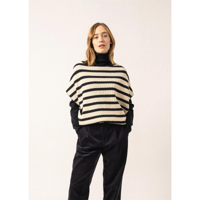 Poncho rayé ecume/navy en...