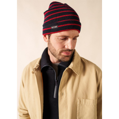 Bonnet de quart rayé Saint James en laine vierge Navy Médoc